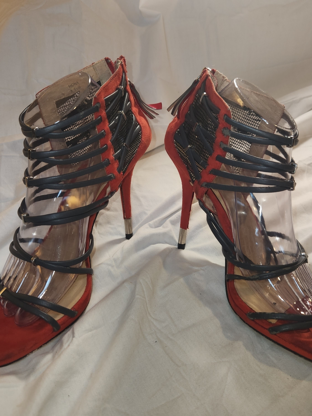 GX by Gwen Stefani Red Suede and Black Strappy Stiletto Heels 9.5